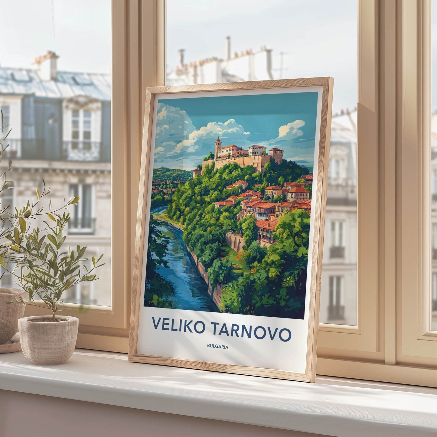 Veliko Tarnovo Poster - Bulgaria Travel Art - Hilltop Fortress River Wall Decor