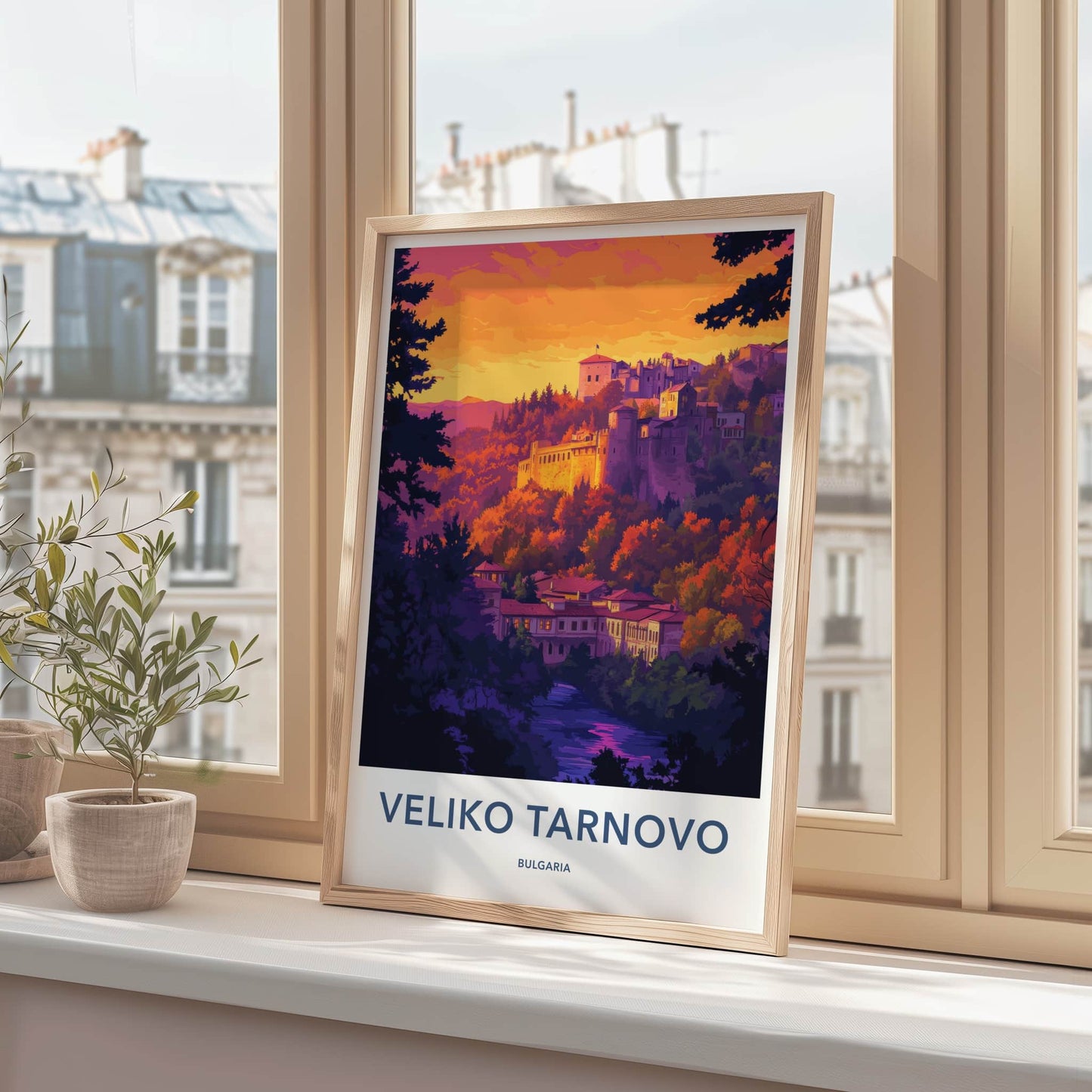 Veliko Tarnovo Poster - Bulgaria Travel Art - Historic City Sunset Home Decor