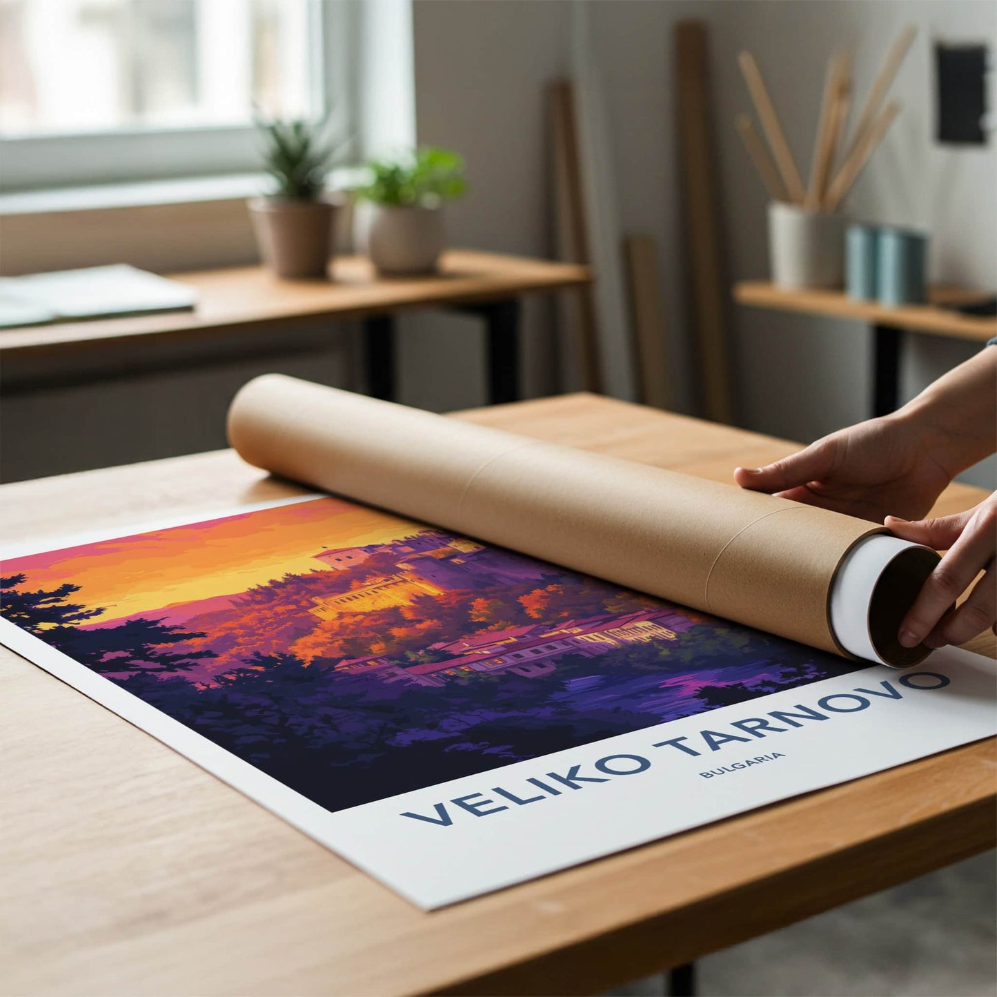 Veliko Tarnovo Poster - Bulgaria Travel Art - Historic City Sunset Home Decor