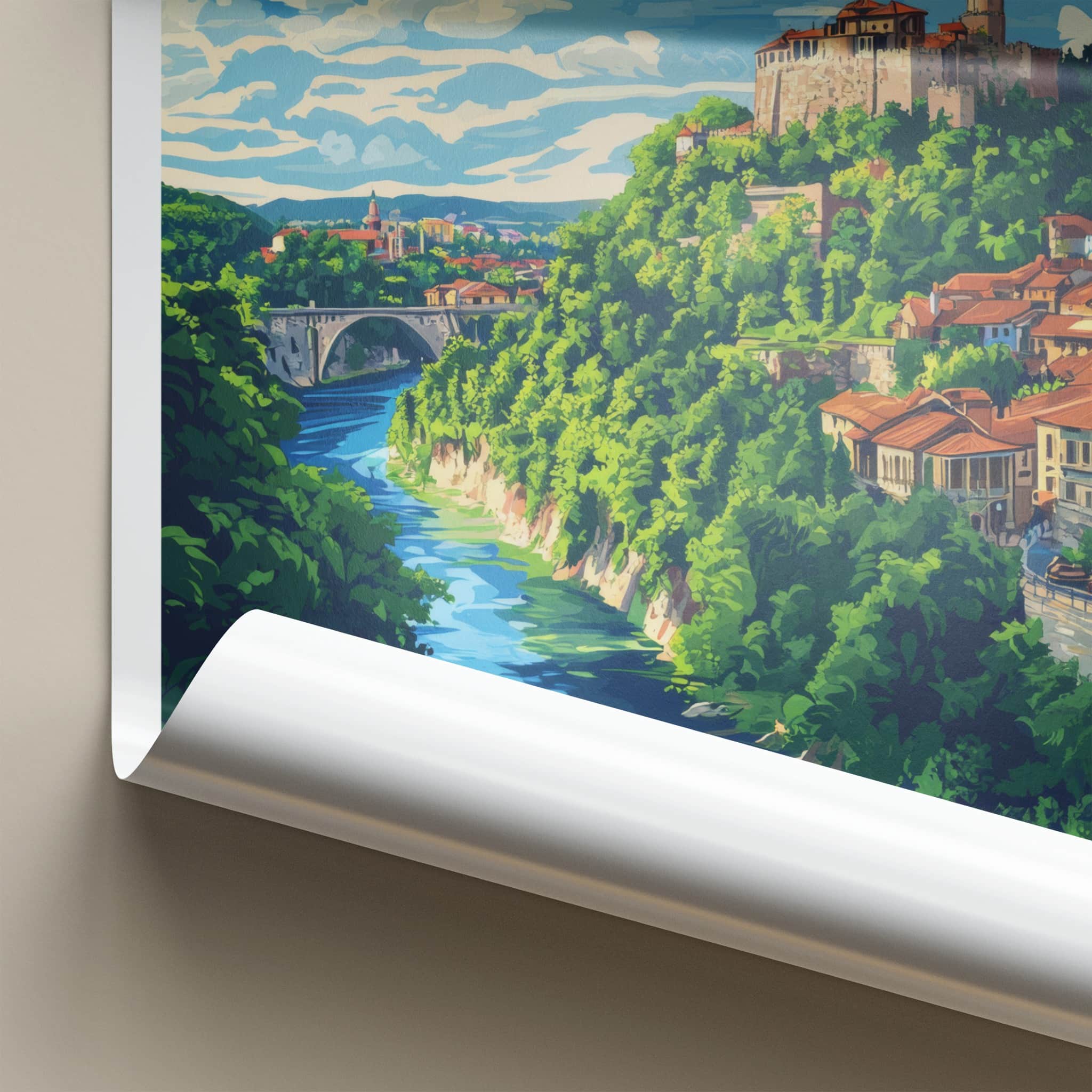 Veliko Tarnovo Poster - Bulgaria Travel Art - Historic Hilltop Town Home Decor