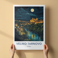 Veliko Tarnovo Poster - Bulgaria Travel Art - Moonlit fortress river Home Decor