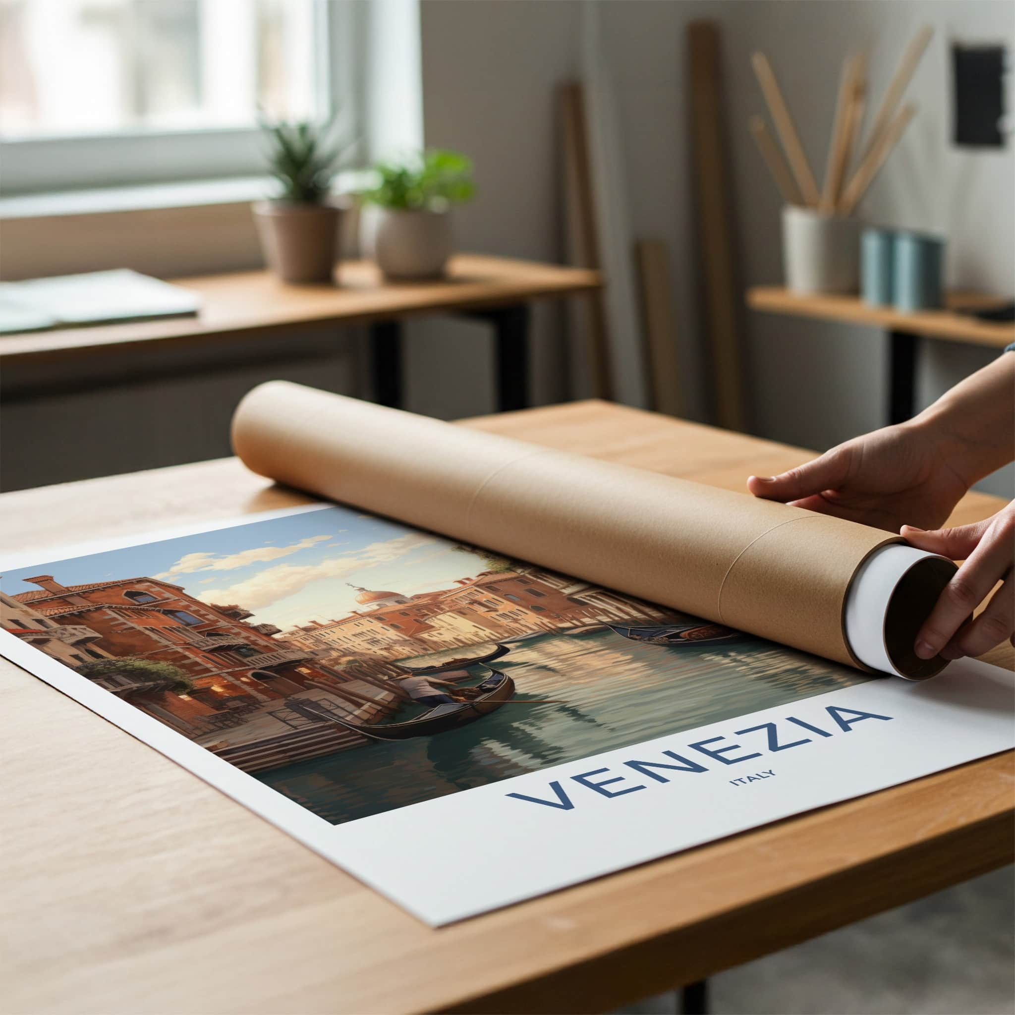 Venezia Poster - Italy Travel Art - Historic Canal Gondolas Home Decor