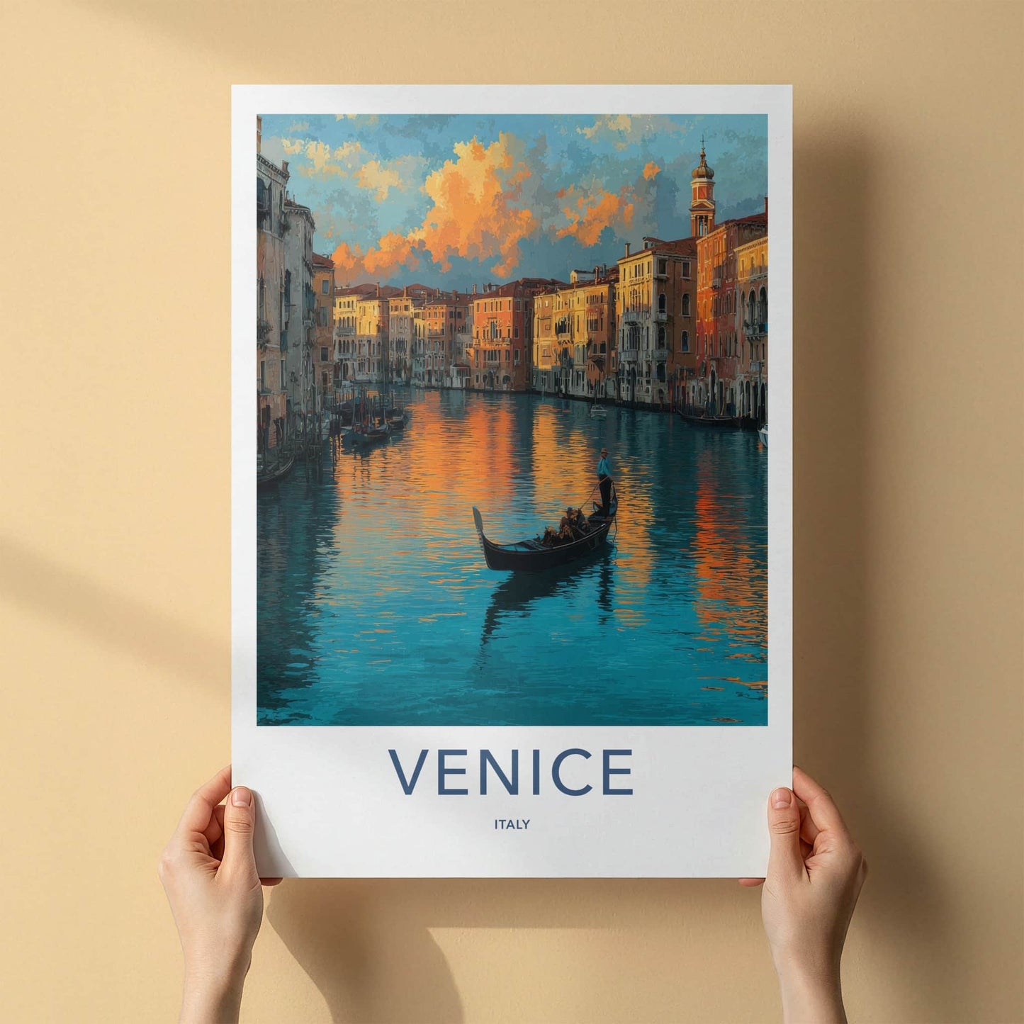 Venice Poster - Italy Framed Art - Sunset Gondola Ride Home Decor