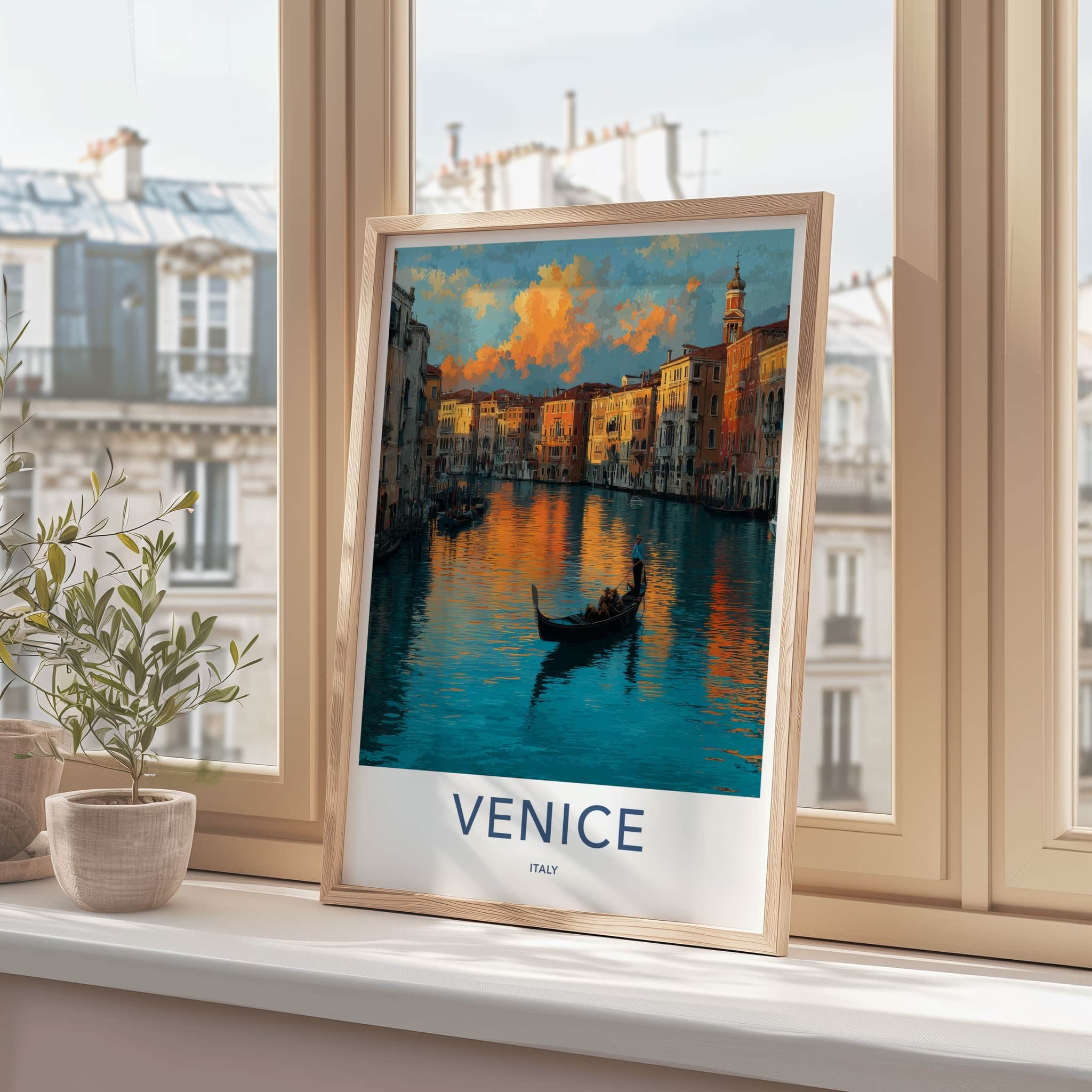 Venice Poster - Italy Framed Art - Sunset Gondola Ride Home Decor