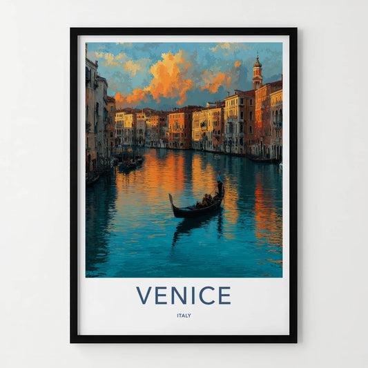 Venice Poster - Italy Framed Art - Sunset Gondola Ride Home Decor