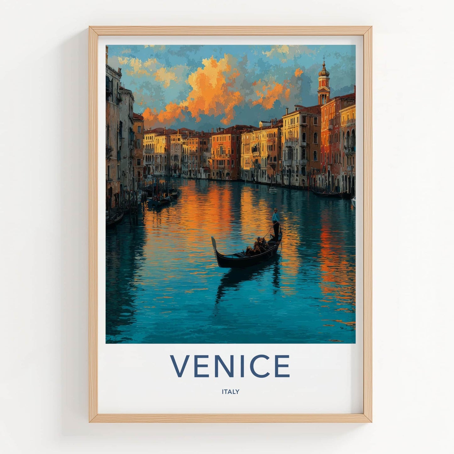 Venice Poster - Italy Framed Art - Sunset Gondola Ride Home Decor