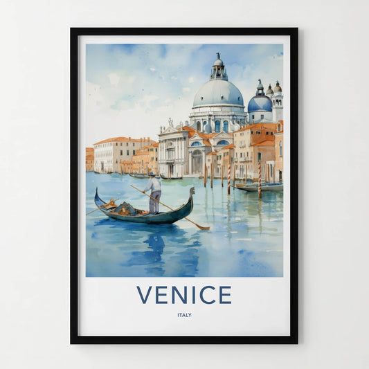 Venice Poster - Italy Framed Print - Gondola Dome Waters Framed Decor
