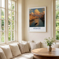 Venice Poster - Italy Travel Art - Cloudy Canal Scene Home Decor