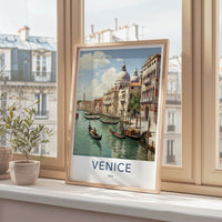 Venice Poster - Italy Travel Art - Historic Canal Gondolas Home Decor