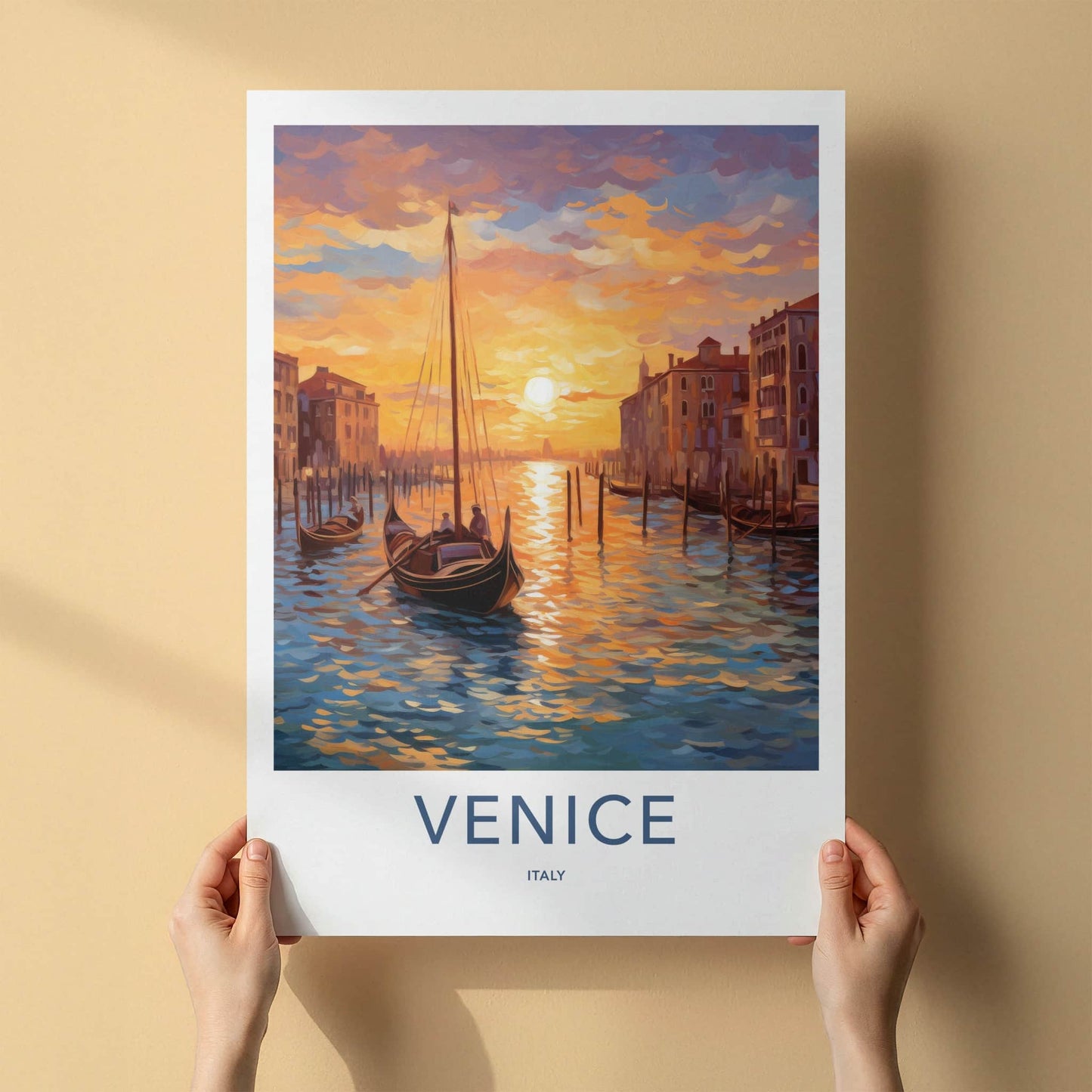 Venice Poster - Italy Wall Art - Gondola Sunset Canal Home Decor