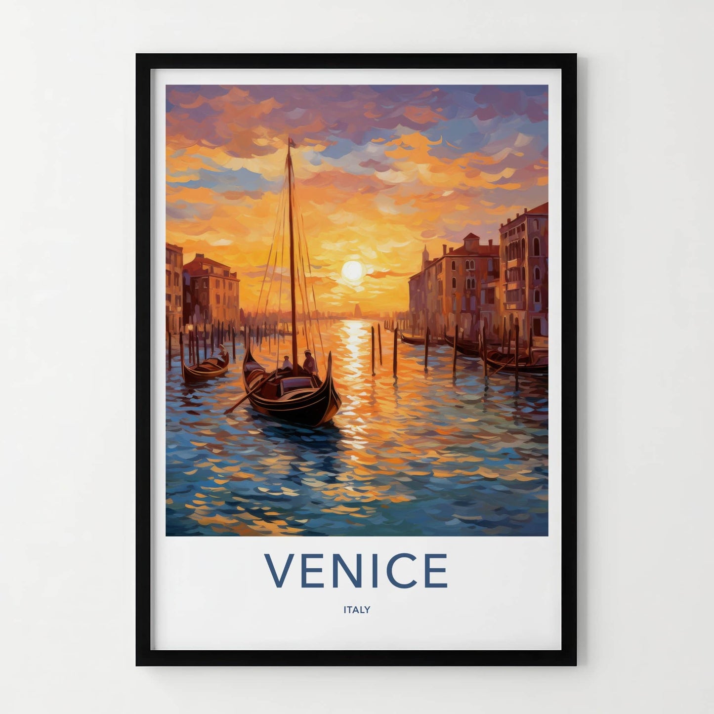Venice Poster - Italy Wall Art - Gondola Sunset Canal Home Decor