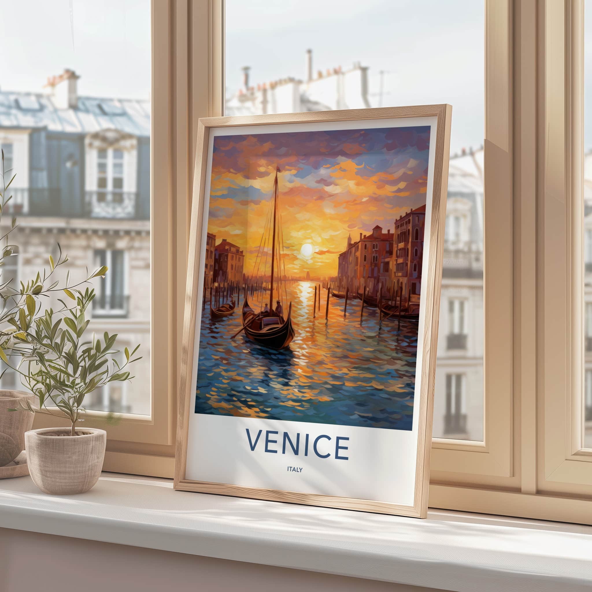 Venice Poster - Italy Wall Art - Gondola Sunset Canal Home Decor