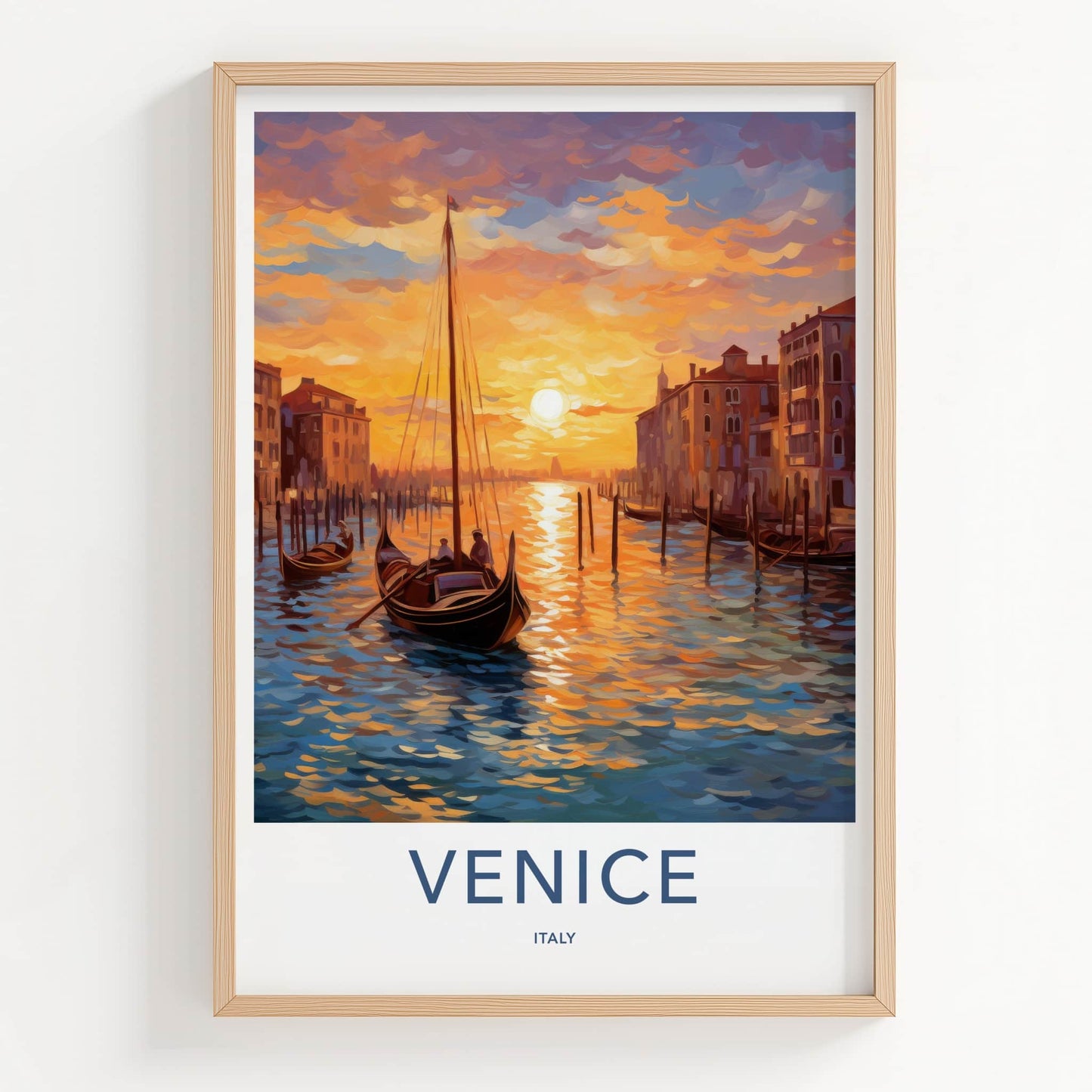 Venice Poster - Italy Wall Art - Gondola Sunset Canal Home Decor