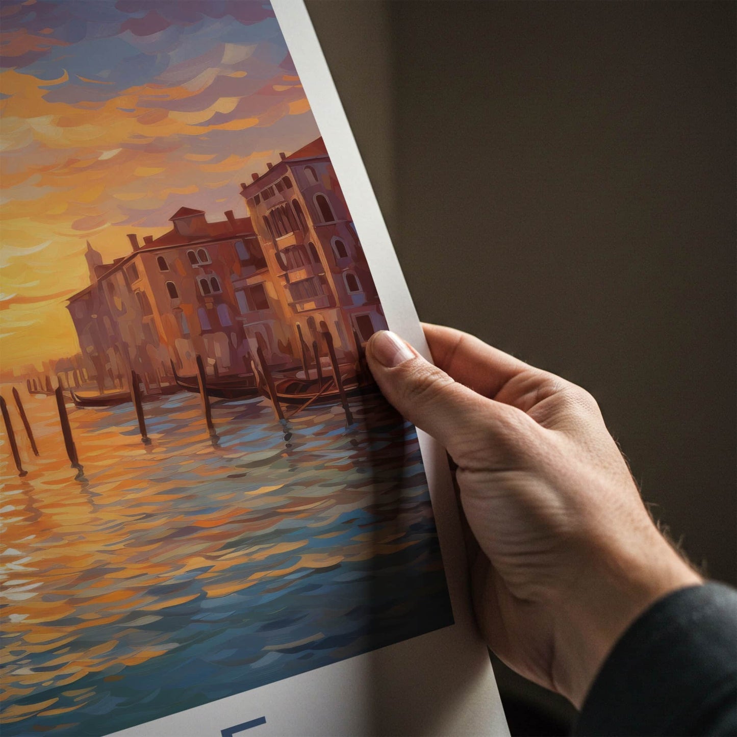 Venice Poster - Italy Wall Art - Gondola Sunset Canal Home Decor