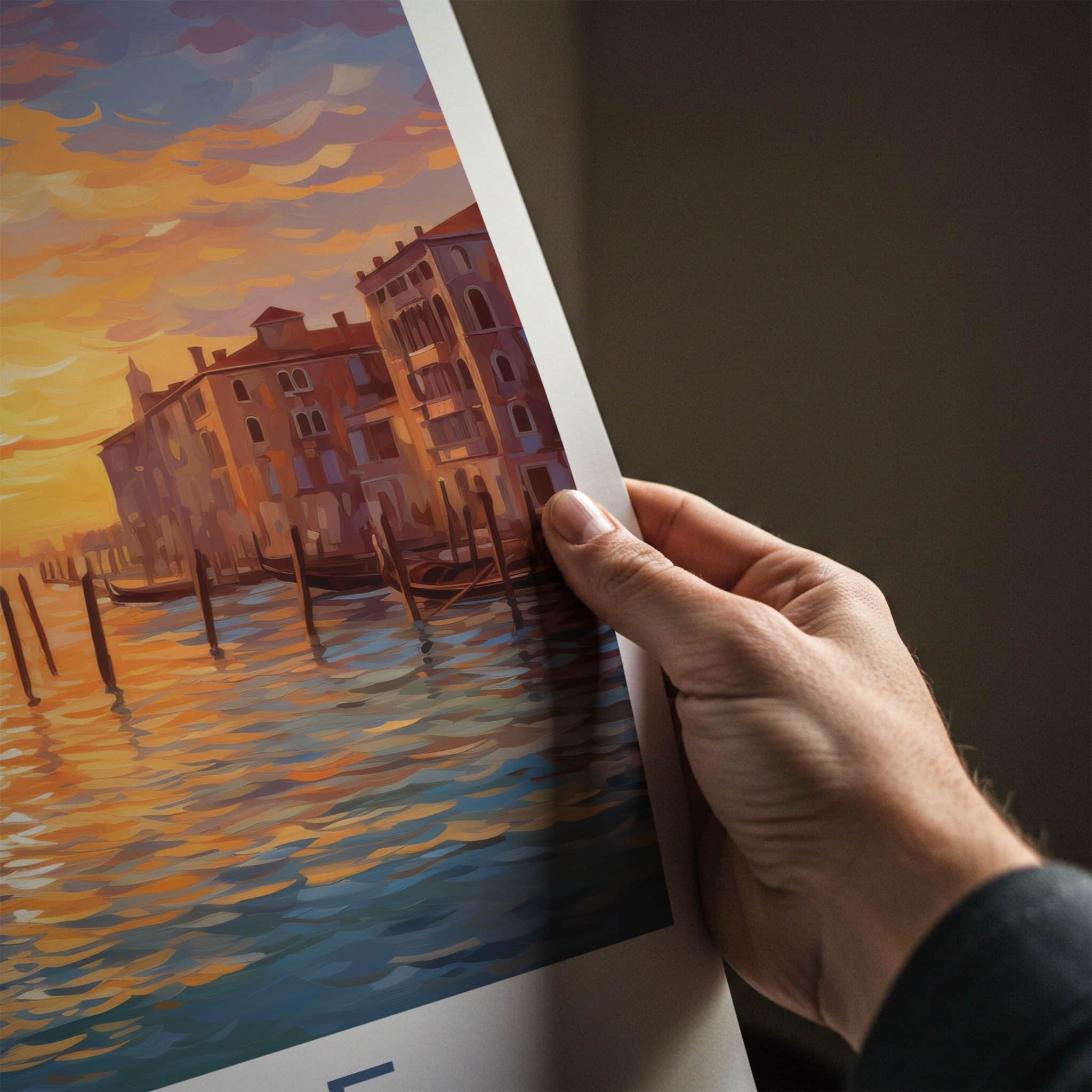 Venice Poster - Italy Wall Art - Gondola Sunset Canal Home Decor