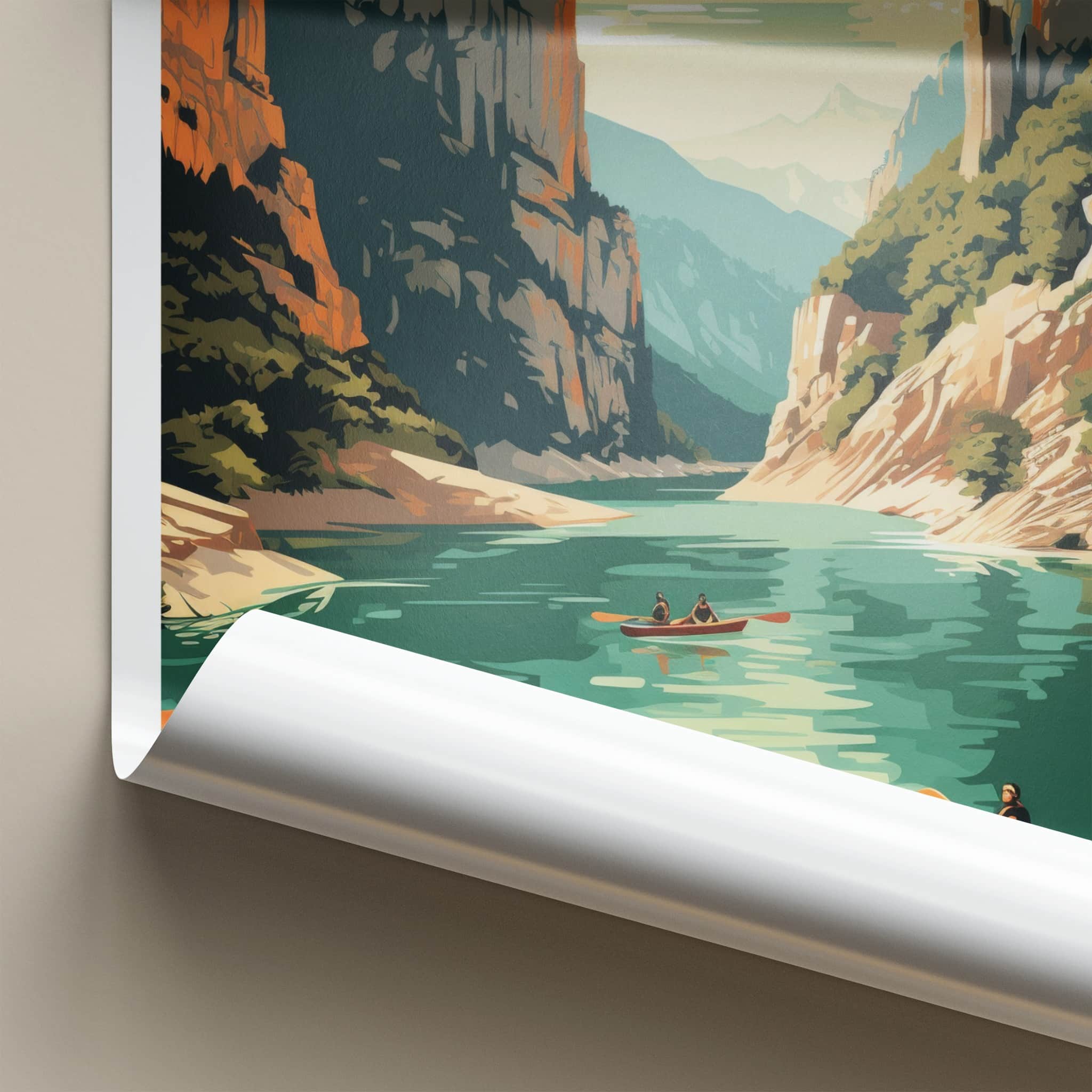 Verdon Gorge Poster - France Travel Art - Majestic Gorge Kayaking Home Decor