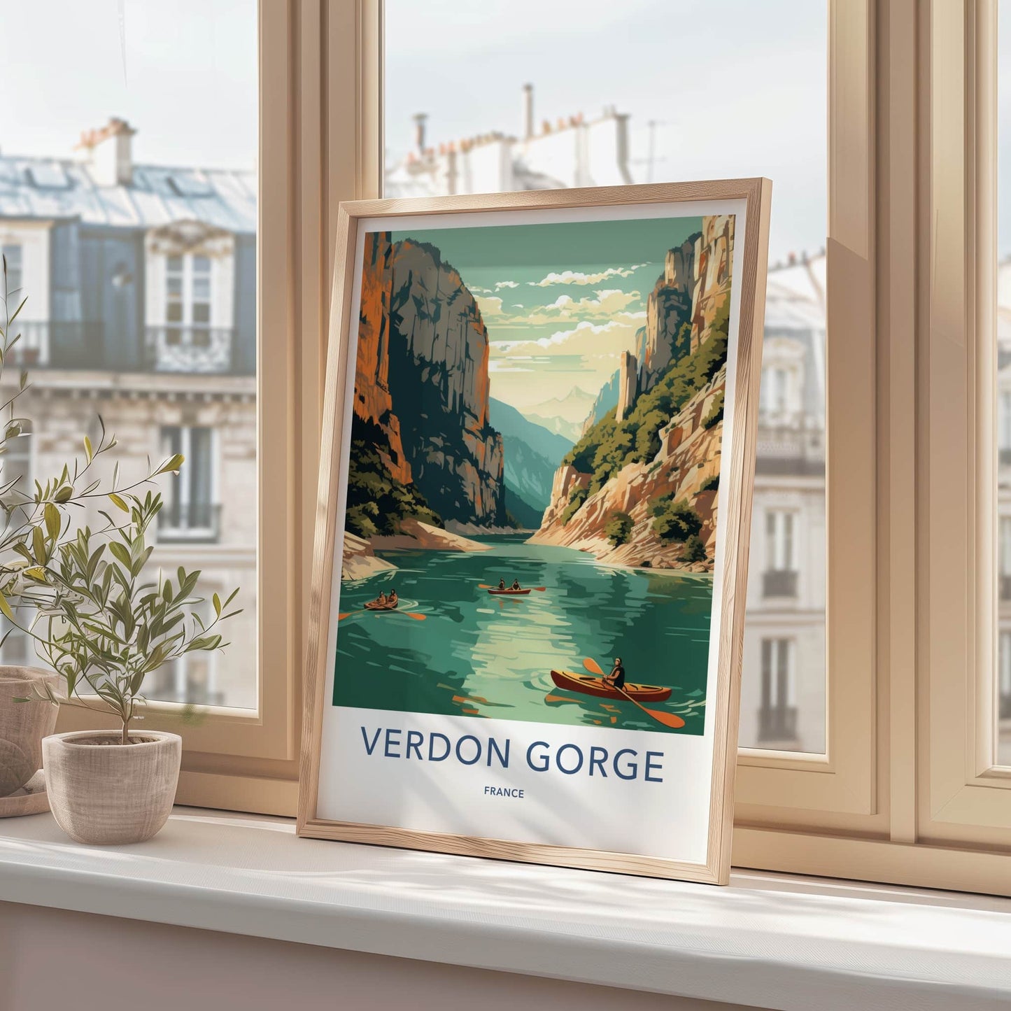 Verdon Gorge Poster - France Travel Art - Majestic Gorge Kayaking Home Decor