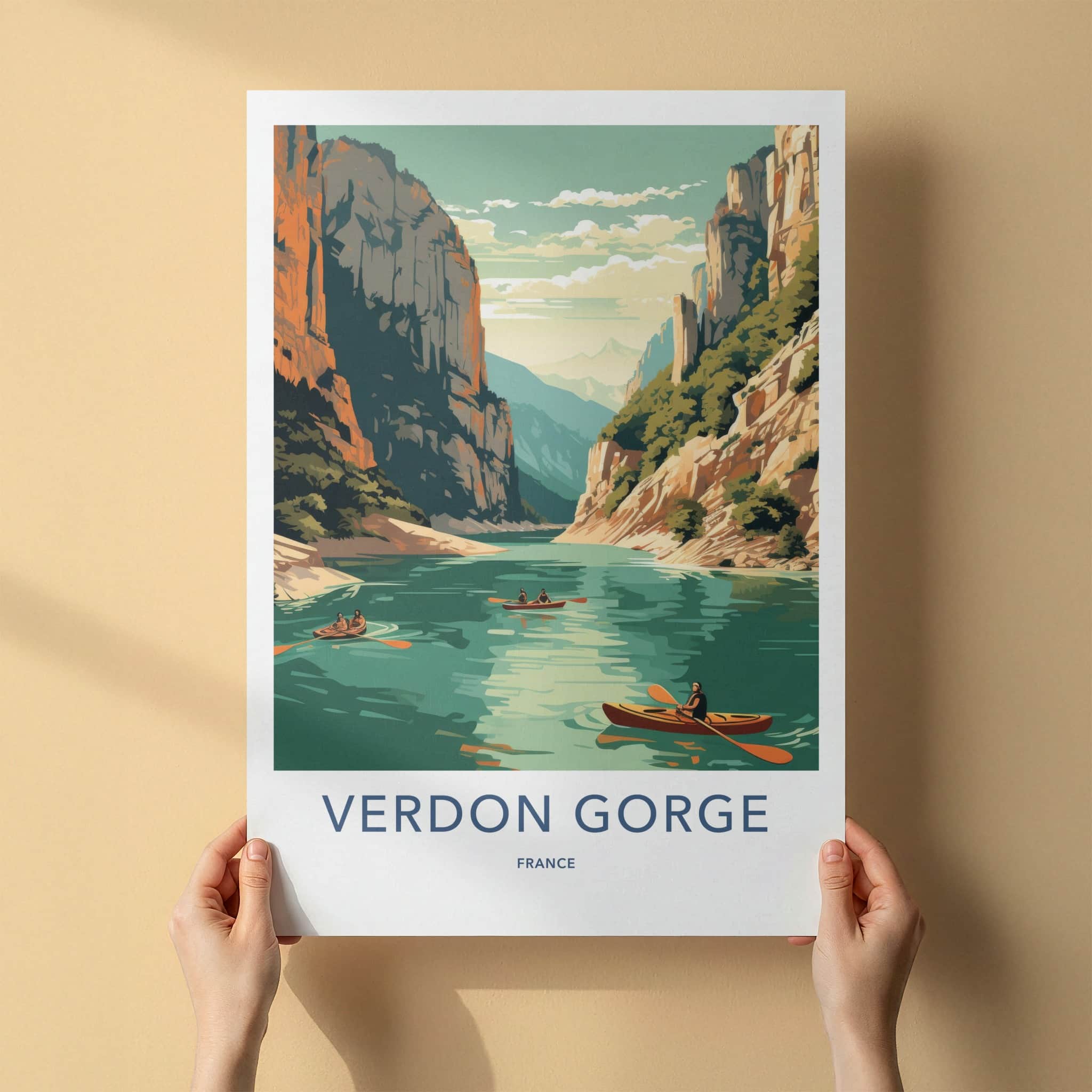 Verdon Gorge Poster - France Travel Art - Majestic Gorge Kayaking Home Decor