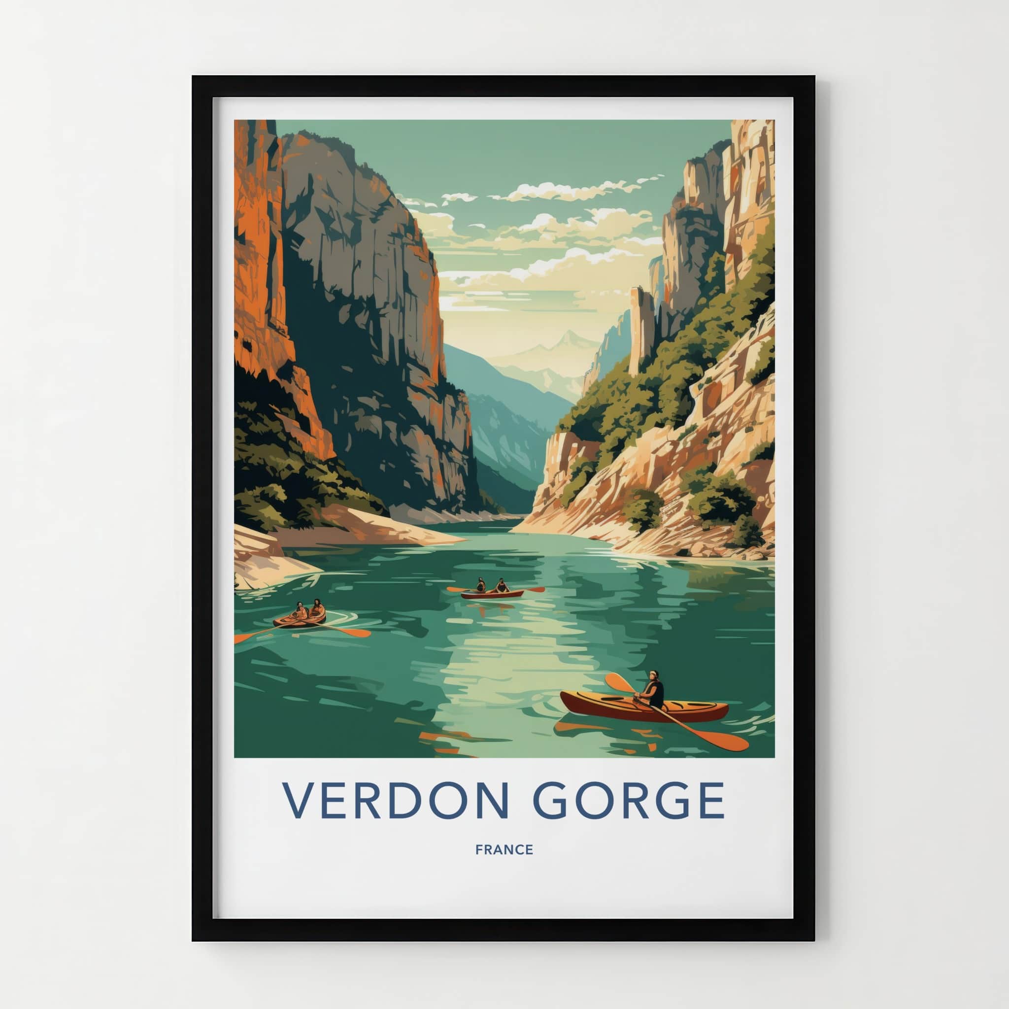Verdon Gorge Poster - France Travel Art - Majestic Gorge Kayaking Home Decor