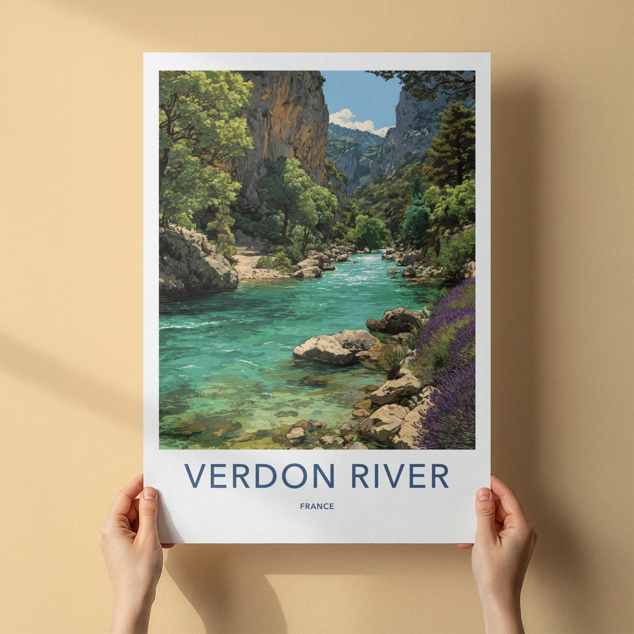 Verdon River Poster - France Travel Art - Turquoise Gorge Lavender Wall Decor