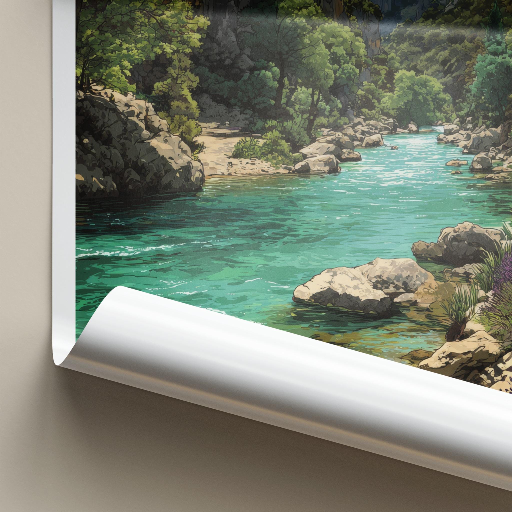 Verdon River Poster - France Travel Art - Turquoise Gorge Lavender Wall Decor