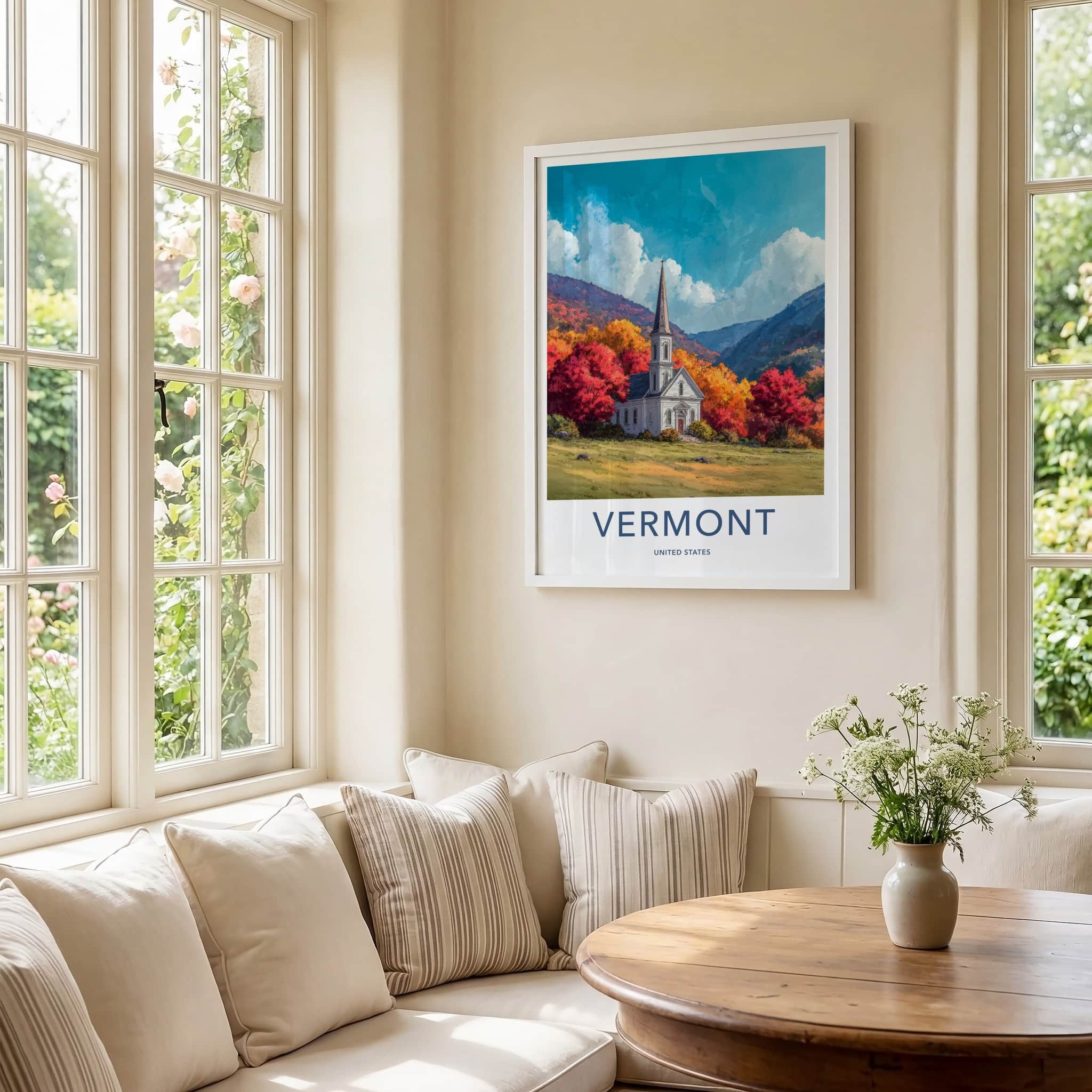 Vermont Poster - Vermont Travel Art - Hillside White Church Home Decor