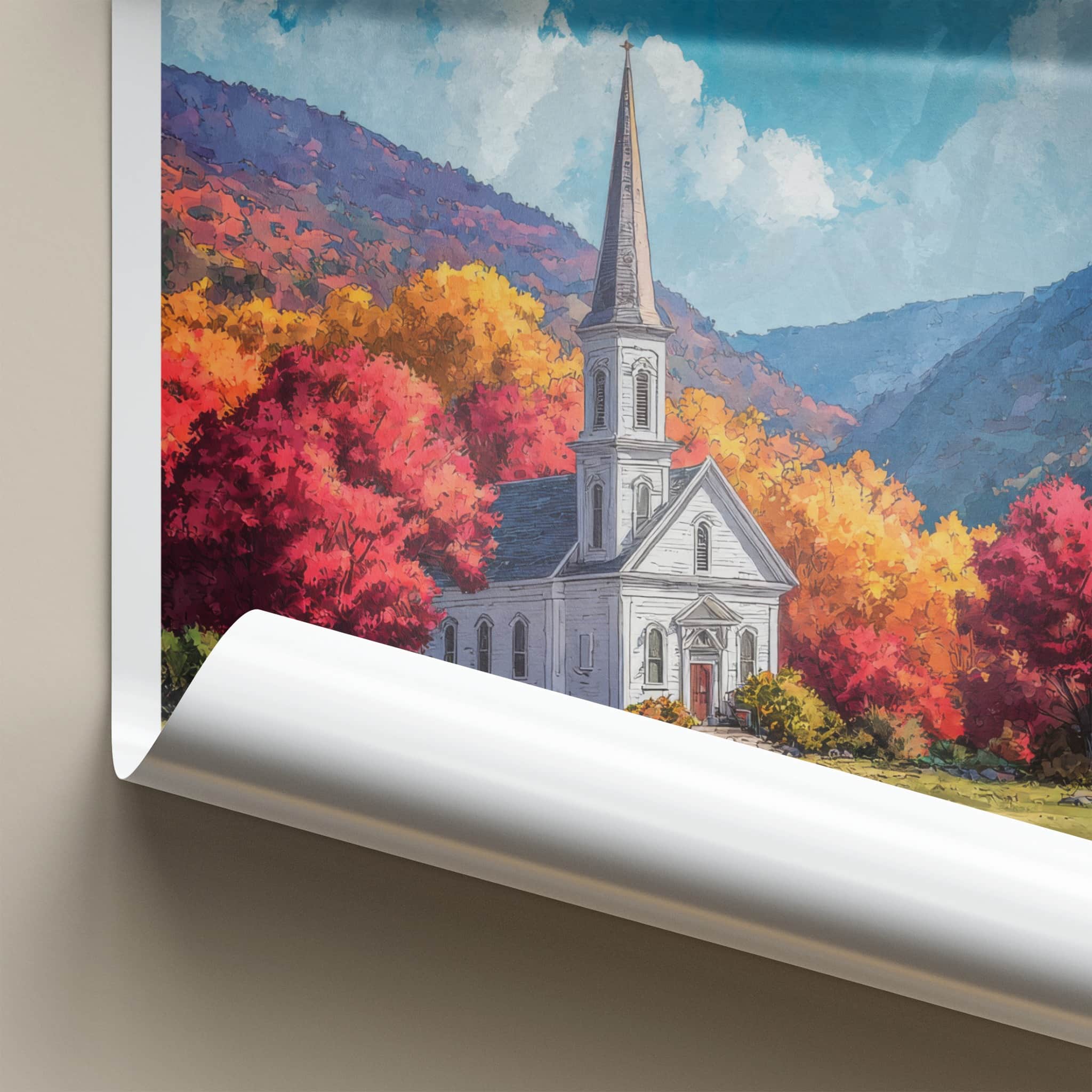 Vermont Poster - Vermont Travel Art - Hillside White Church Home Decor