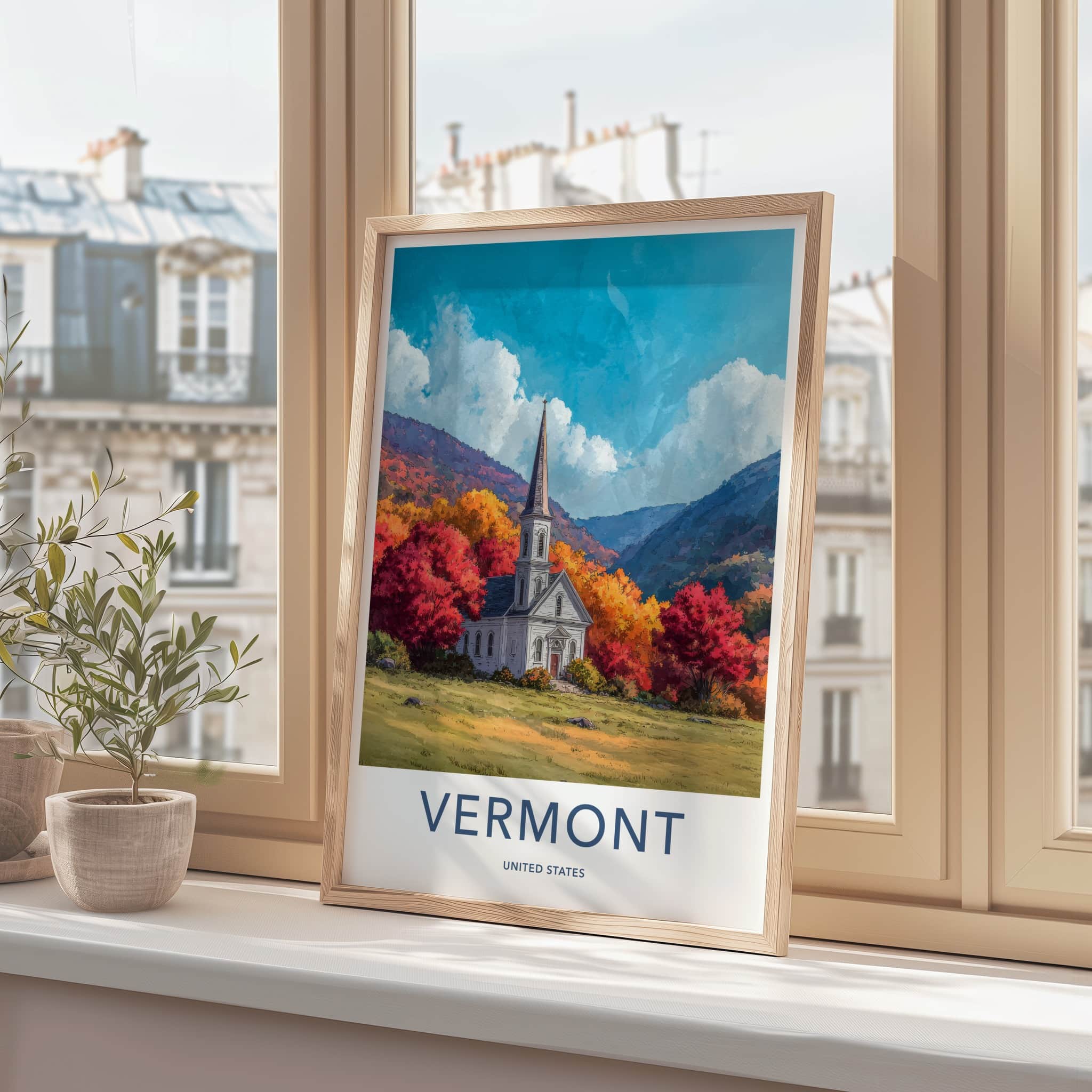 Vermont Poster - Vermont Travel Art - Hillside White Church Home Decor