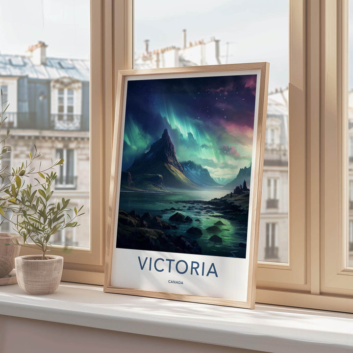 Victoria Canada Poster - Aurora Borealis Print With Mountain