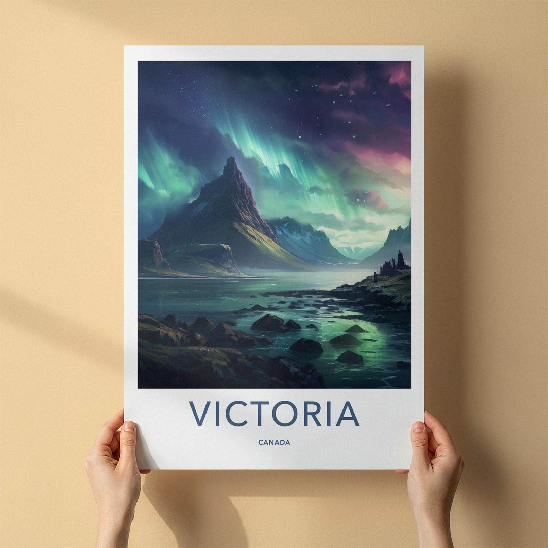 Victoria Canada Poster - Aurora Borealis Print With Mountain