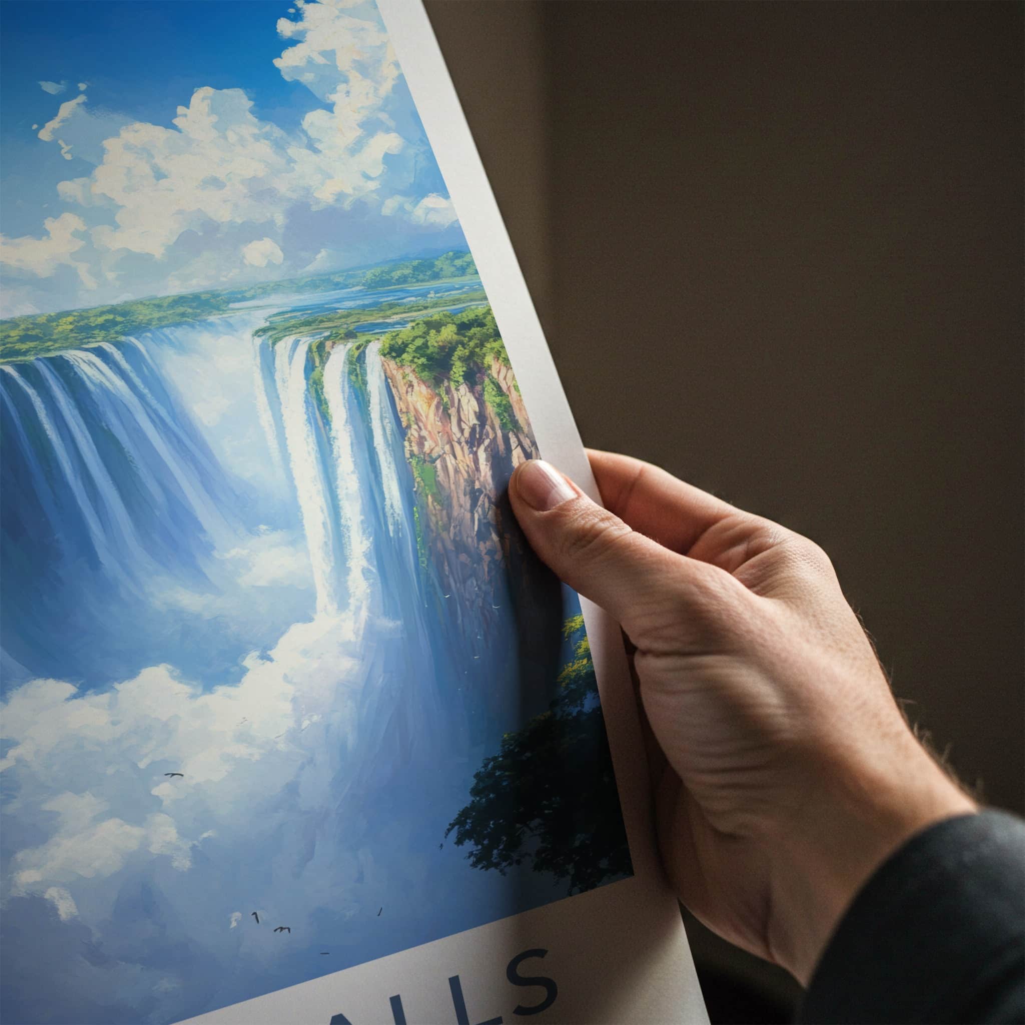 Victoria Falls Poster - Zambia Travel Art - Grand Waterfall Scene Home Decor