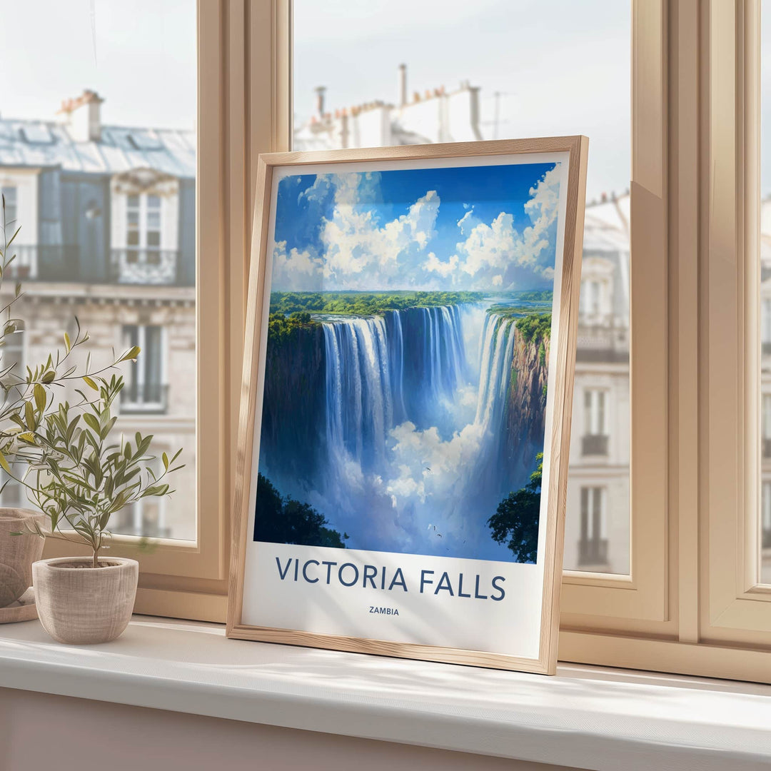 Victoria Falls Poster - Zambia Travel Art - Grand Waterfall Scene Home Decor