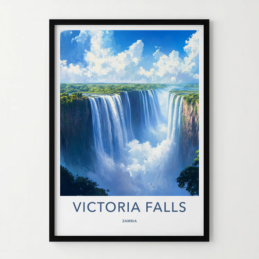 Victoria Falls Poster - Zambia Travel Art - Grand Waterfall Scene Home Decor