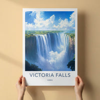 Victoria Falls Poster - Zambia Travel Art - Grand Waterfall Scene Home Decor