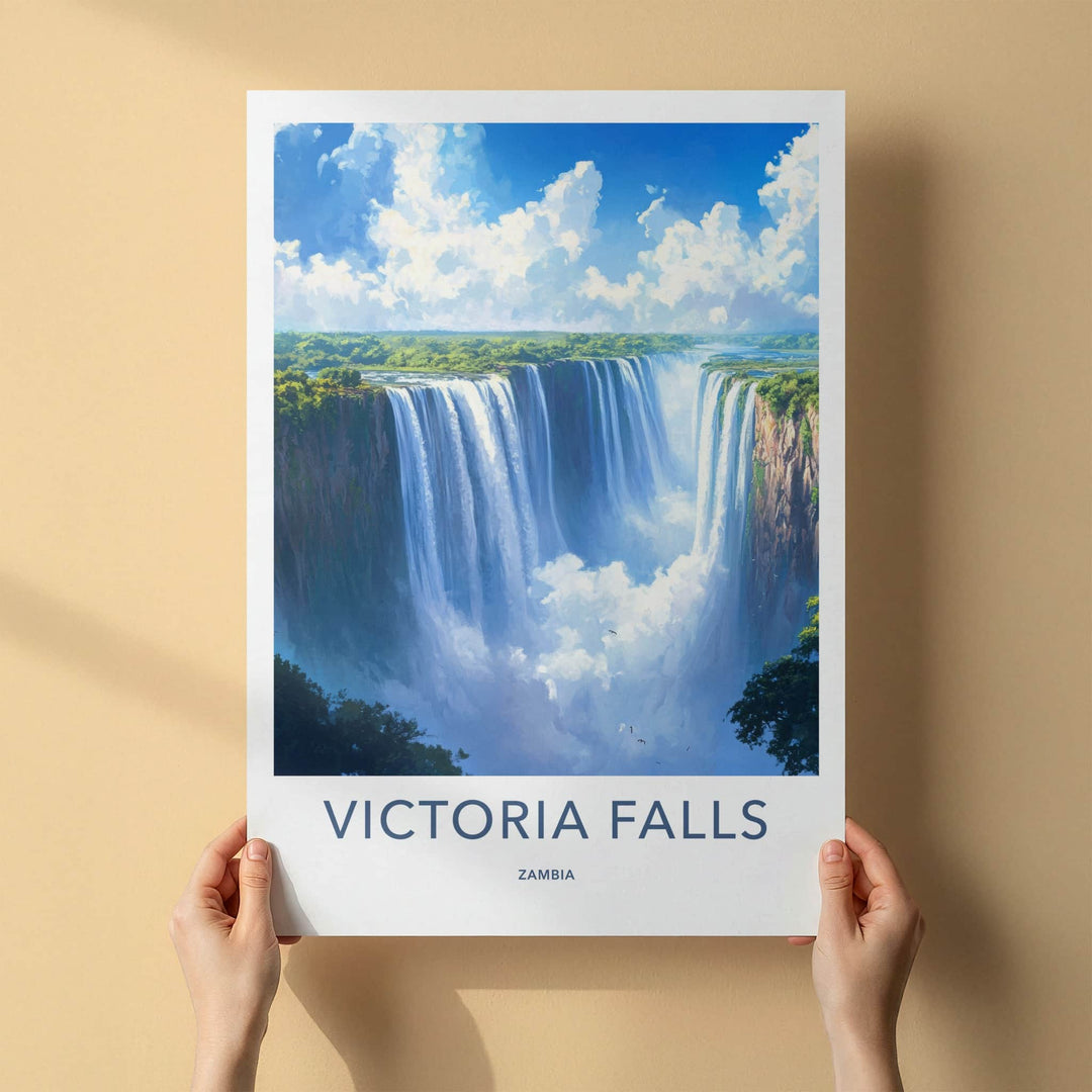 Victoria Falls Poster - Zambia Travel Art - Grand Waterfall Scene Home Decor