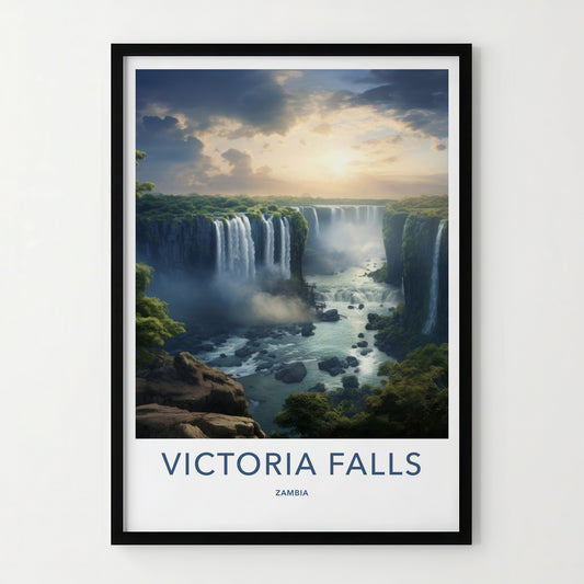 Victoria Falls Poster - Zambia Travel Art - Lush River Canyon Home Decor