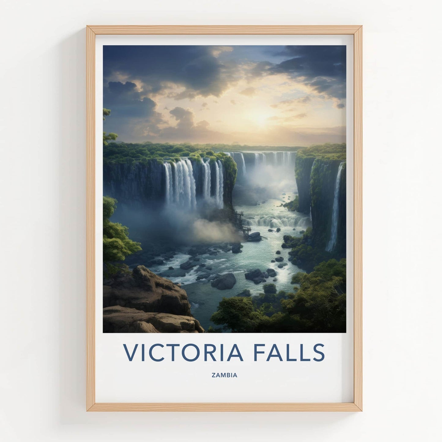 Victoria Falls Poster - Zambia Travel Art - Lush River Canyon Home Decor