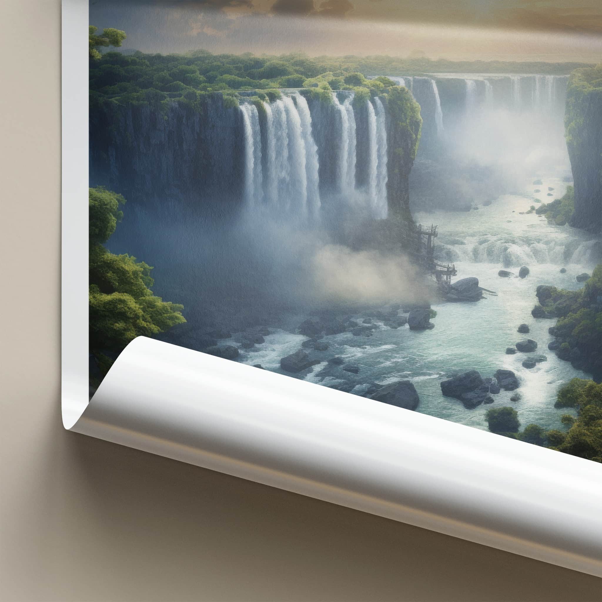 Victoria Falls Poster - Zambia Travel Art - Lush River Canyon Home Decor
