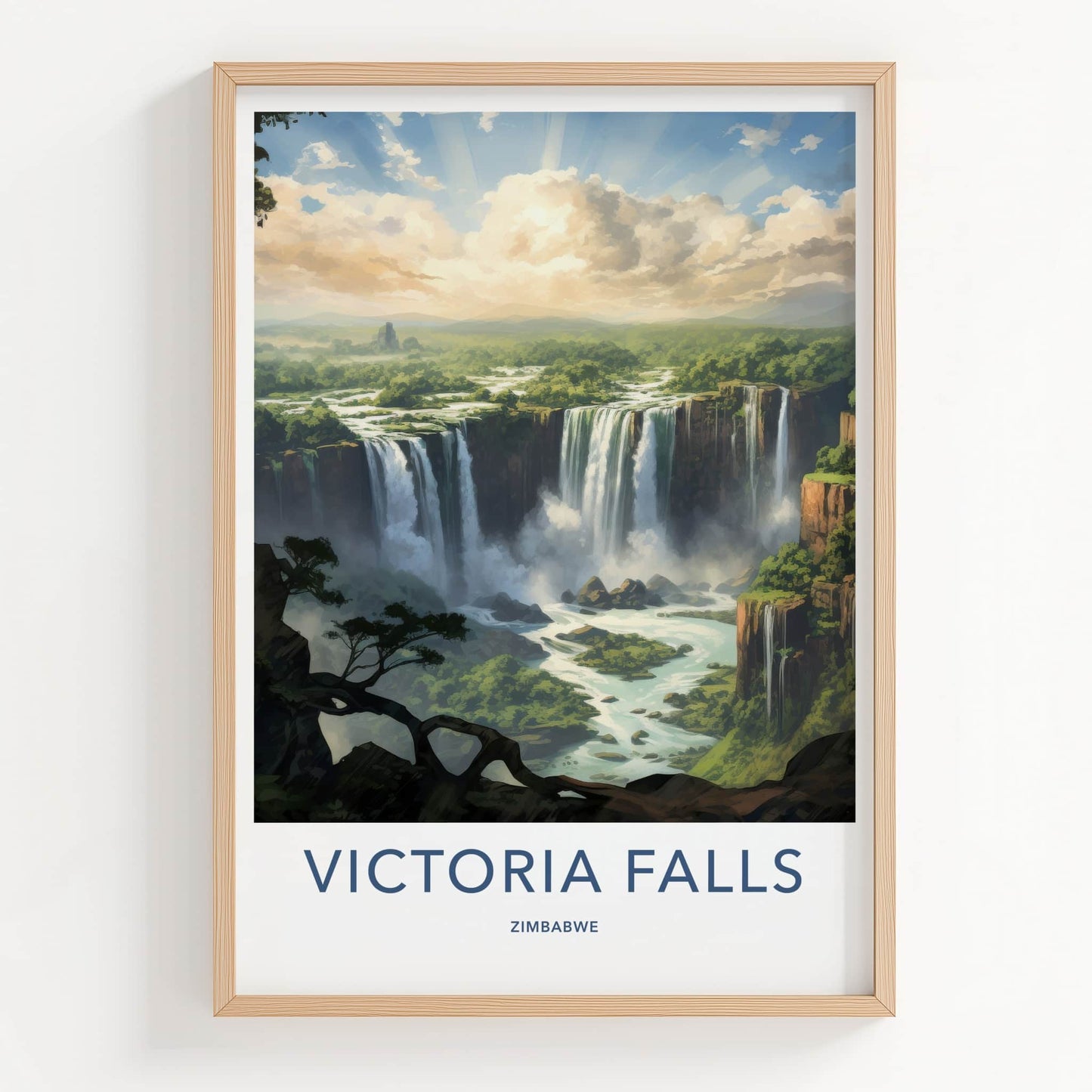 Victoria Falls Poster - Zimbabwe Travel Art - Cascading River Falls Home Decor