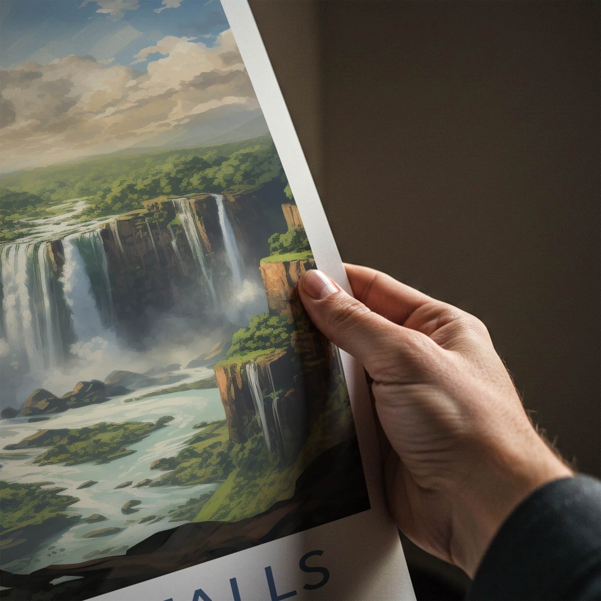 Victoria Falls Poster - Zimbabwe Travel Art - Cascading River Falls Home Decor