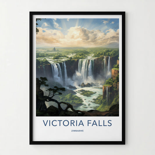 Victoria Falls Poster - Zimbabwe Travel Art - Cascading River Falls Home Decor