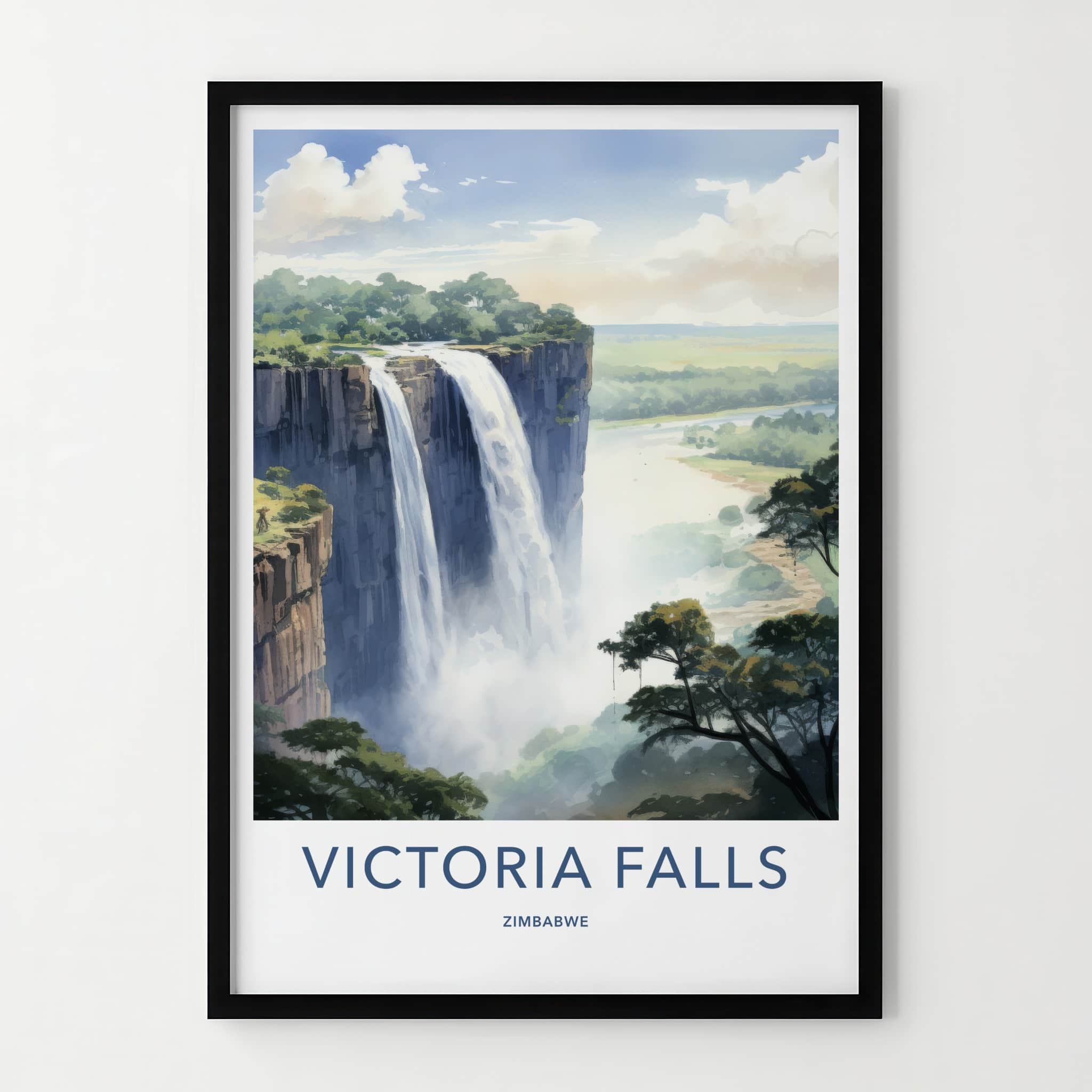Victoria Falls Poster - Zimbabwe Travel Art - Cascading Water Mist Home Decor