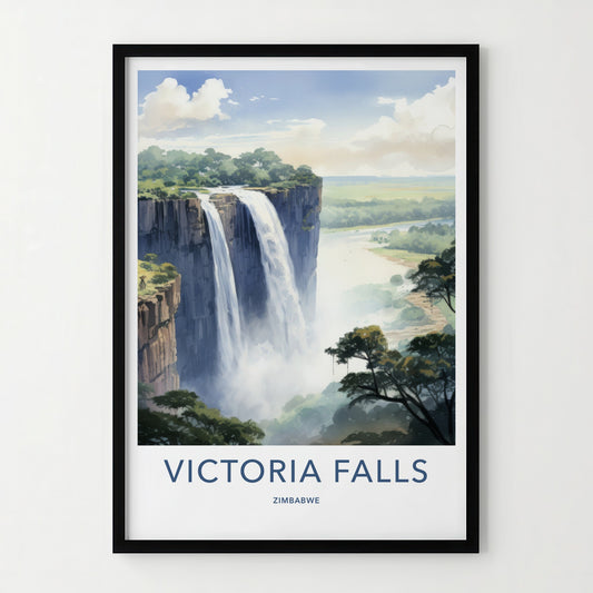 Victoria Falls Poster - Zimbabwe Travel Art - Cascading Water Mist Home Decor