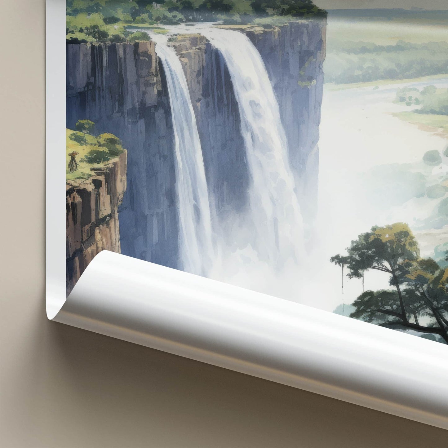 Victoria Falls Poster - Zimbabwe Travel Art - Cascading Water Mist Home Decor