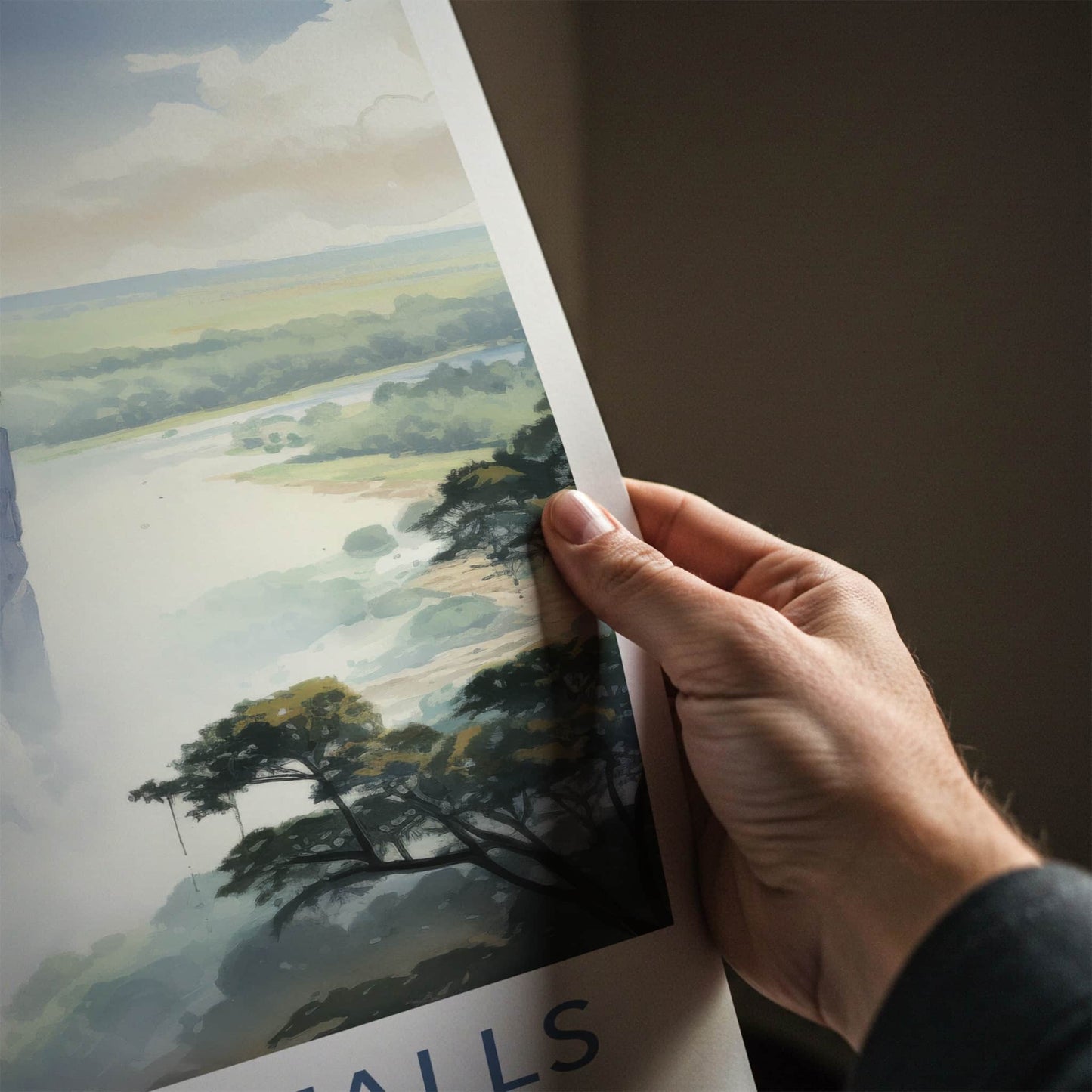 Victoria Falls Poster - Zimbabwe Travel Art - Cascading Water Mist Home Decor