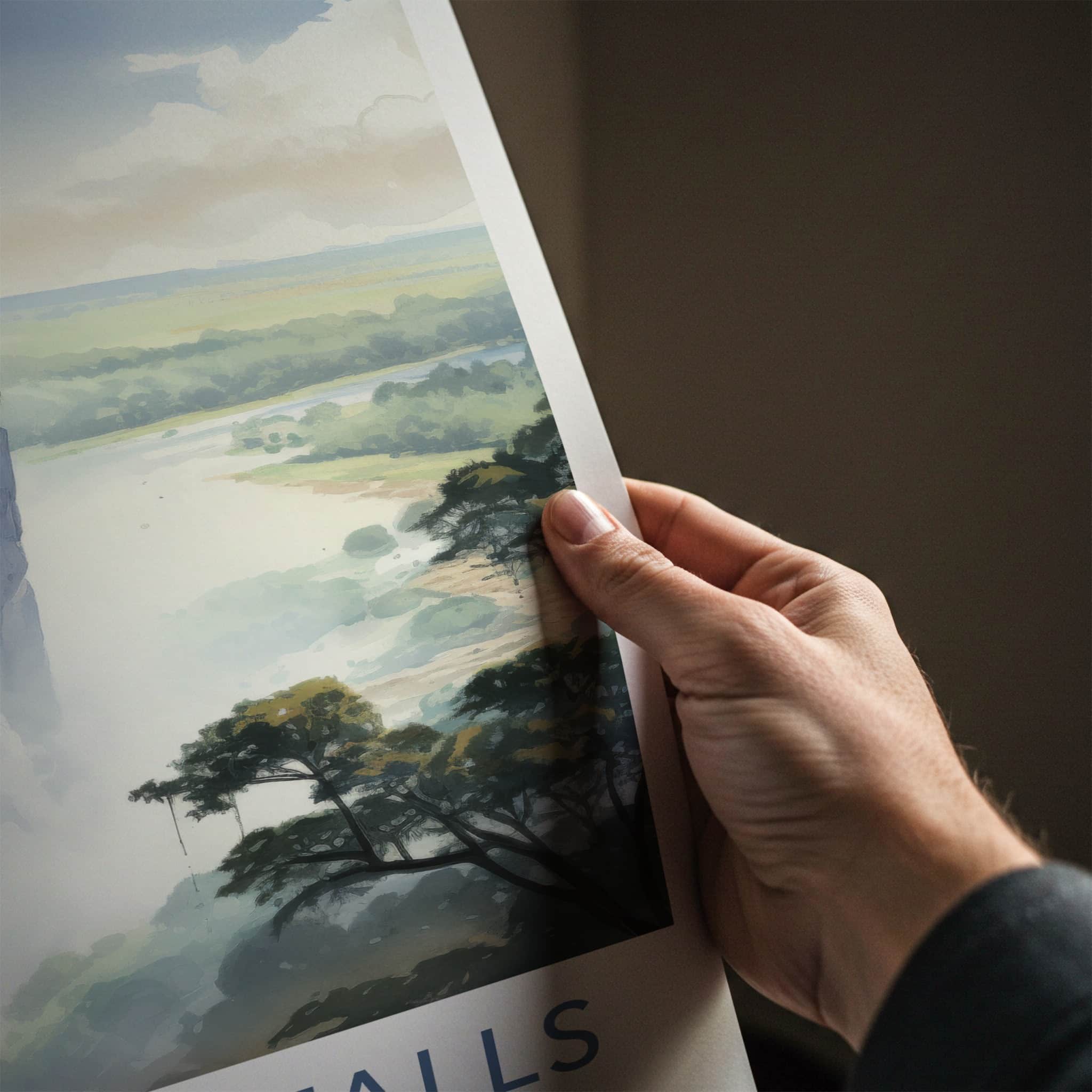 Victoria Falls Poster - Zimbabwe Travel Art - Cascading Water Mist Home Decor