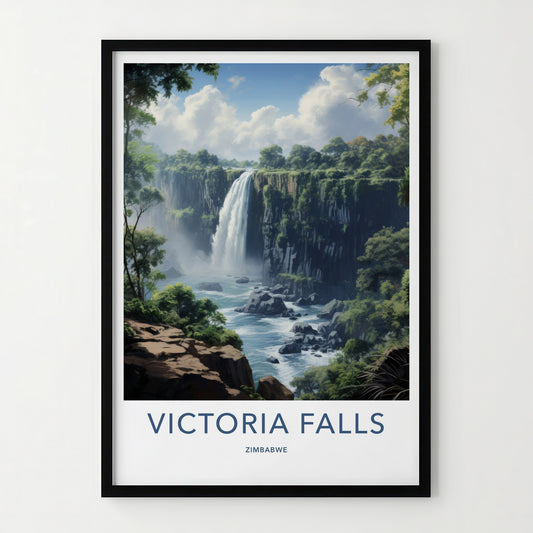 Victoria Falls Poster - Zimbabwe Travel Art - Lush Green Waterfall Home Decor