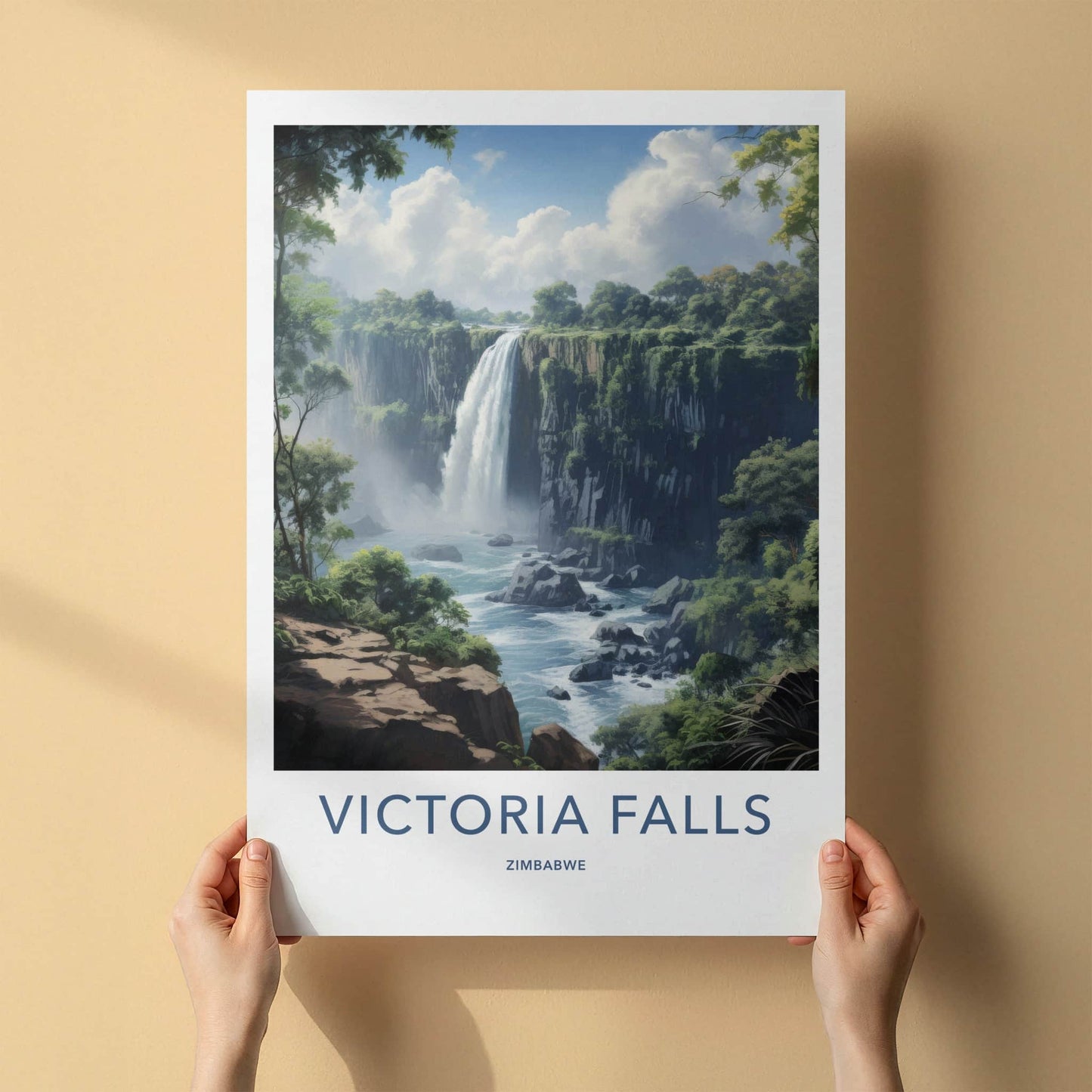 Victoria Falls Poster - Zimbabwe Travel Art - Lush Green Waterfall Home Decor