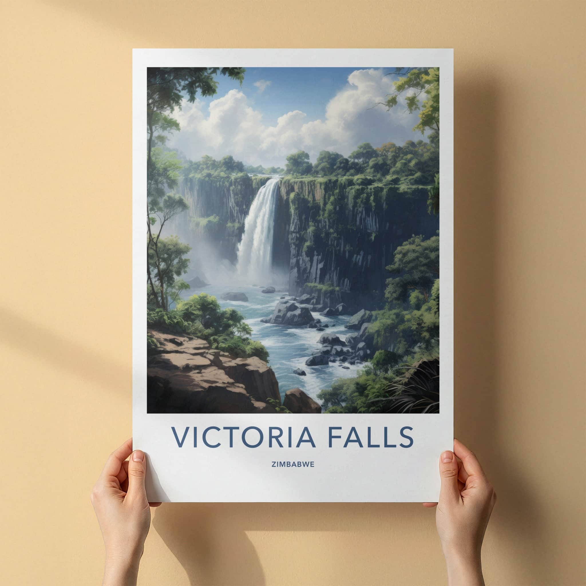 Victoria Falls Poster - Zimbabwe Travel Art - Lush Green Waterfall Home Decor