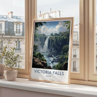 Victoria Falls Poster - Zimbabwe Travel Art - Lush Green Waterfall Home Decor